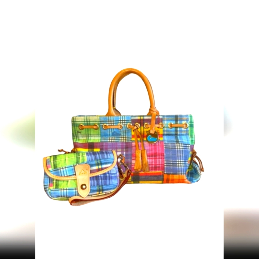 Dooney & Bourke Blue and Green Patchwork Shoulder Bags